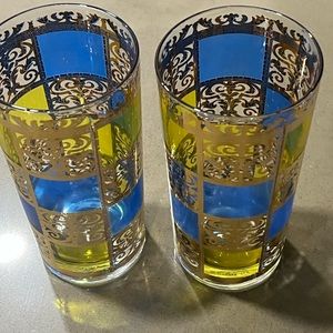 ✨Gilded 22K gold culver Moroccan vintage highball glasses set of 2✨